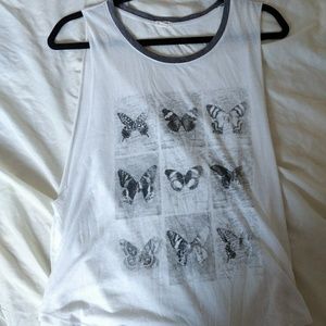 Butterfly White Muscle Tee Top